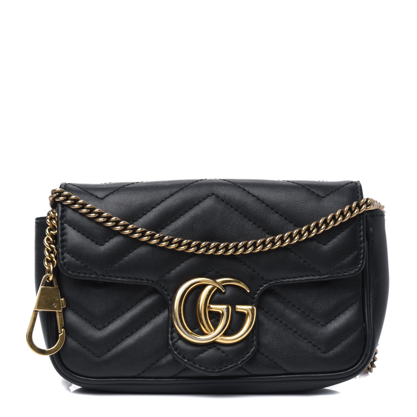 Calfskin Matelasse Super Mini GG Marmont Shoulder Bag Black