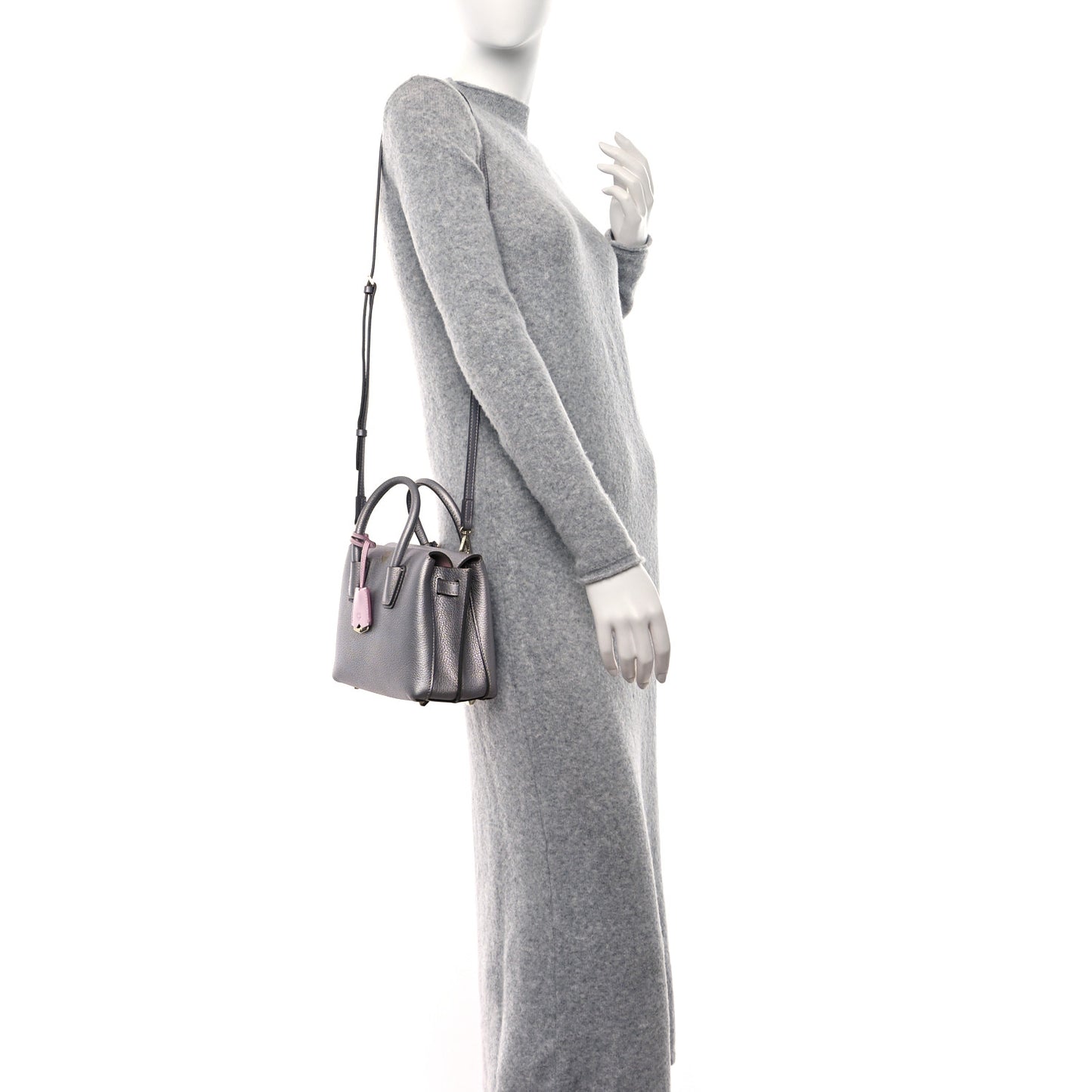 Metallic Grained Calfskin Mini Milla Tote Spike Silver