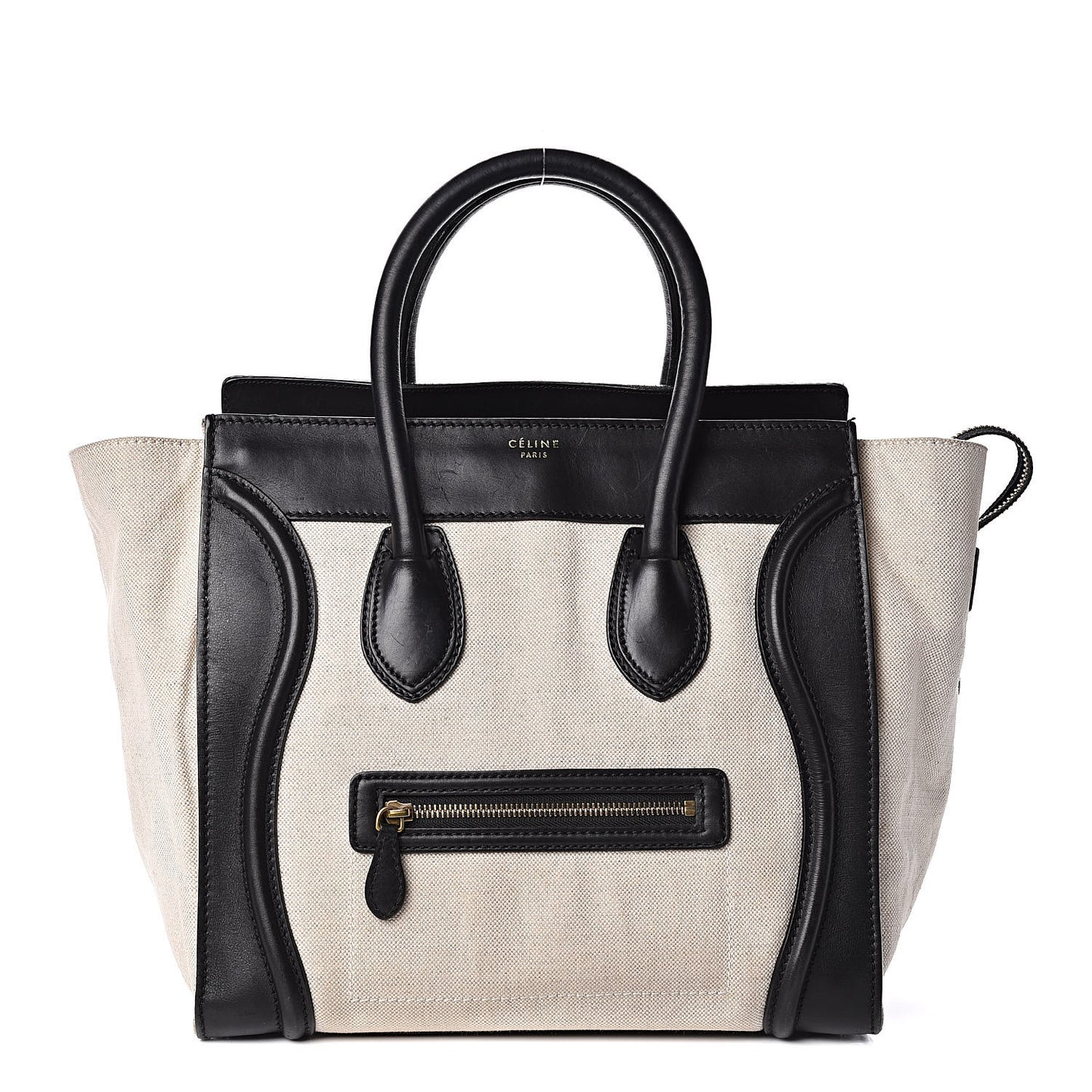 Smooth Calfskin Linen Mini Bi-Color Luggage Natural Black