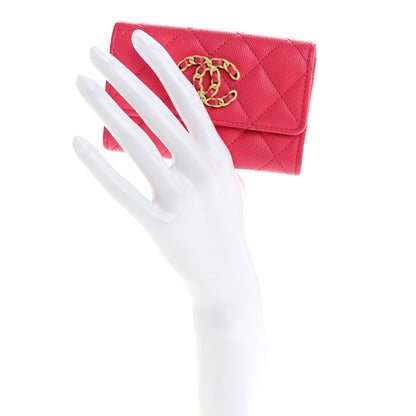 Chanel Caviar Quilted Chanel 19 Flap Card Holder Wallet Dark Pink 2 of 11