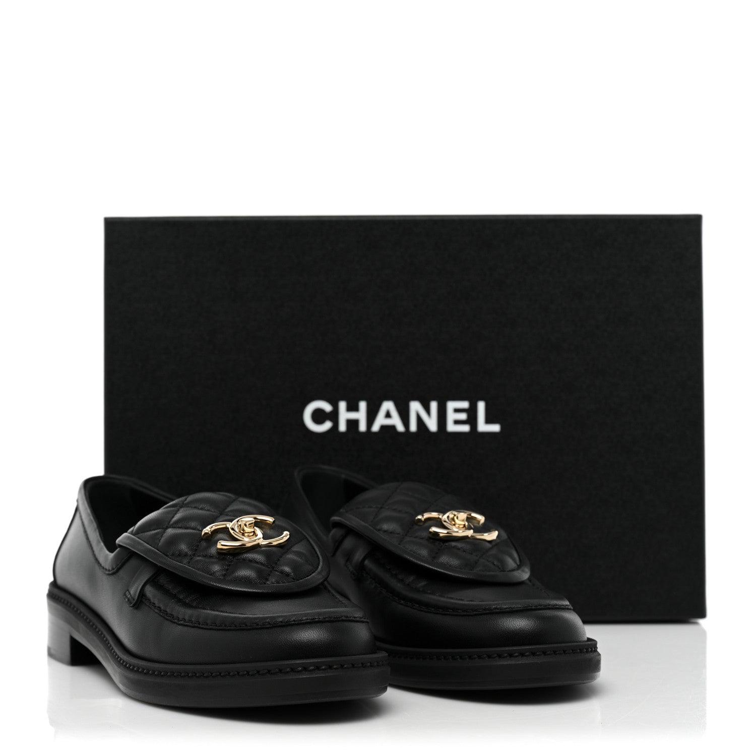 Chanel Lambskin Quilted CC Turnlock Loafers 37 Black 10 of 10