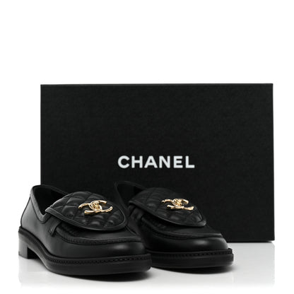 Chanel Lambskin Quilted CC Turnlock Loafers 37 Black 10 of 10