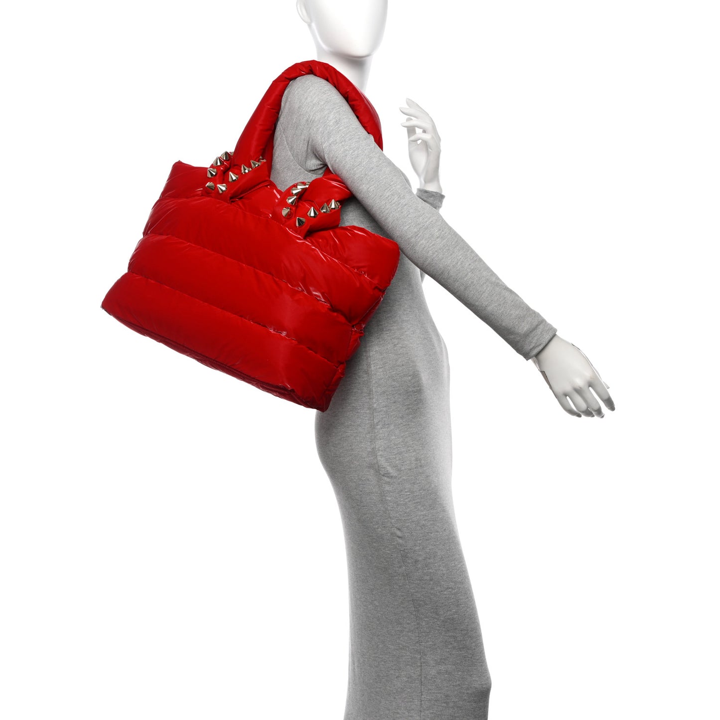 Nylon Padded Gloss Large Cabamoon Tote Red