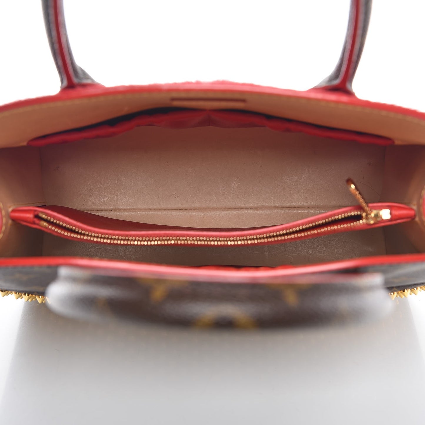Monogram Calf Hair Spikes Iconoclasts Christian Louboutin Tote Red