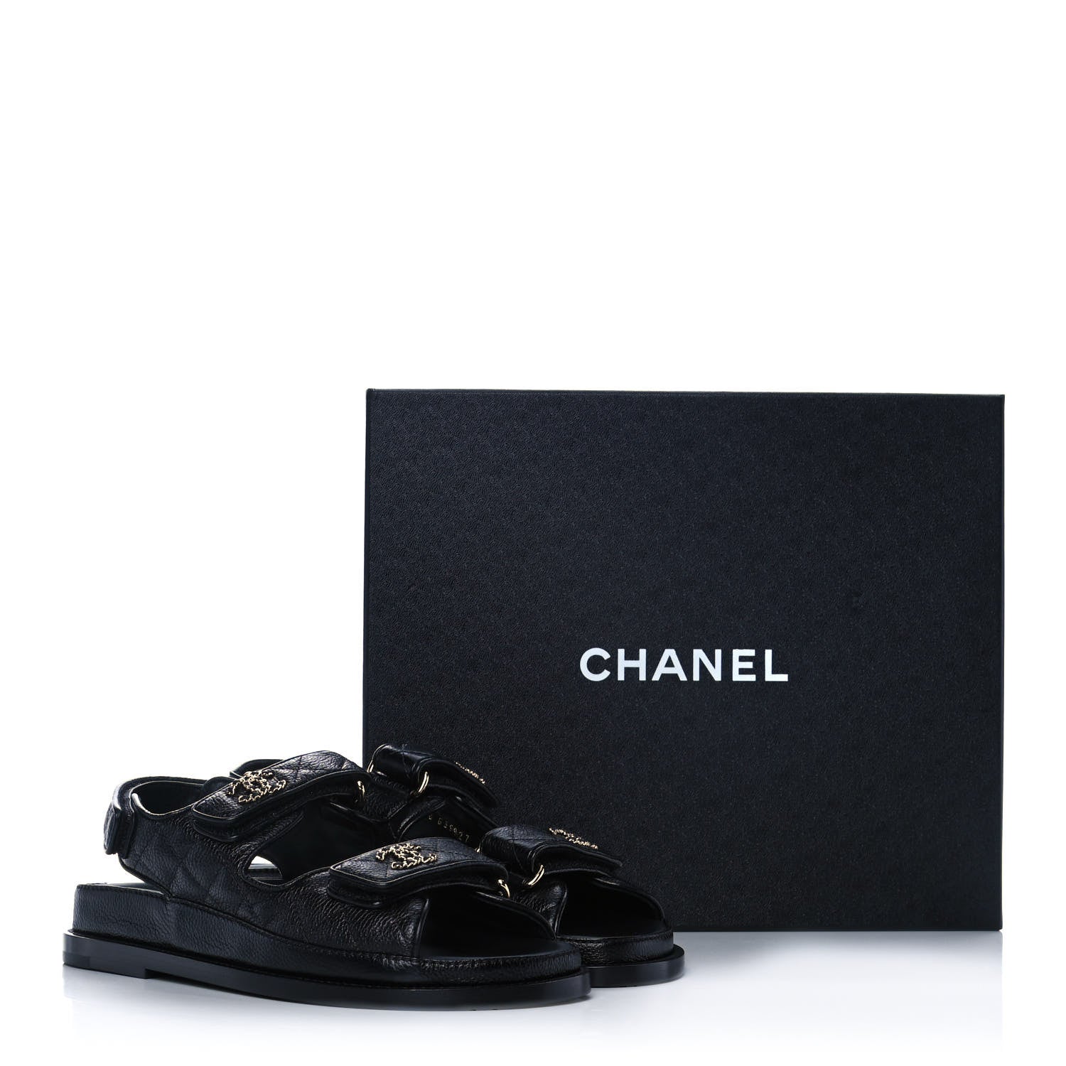 Chanel Grained Calfskin Velcro Dad Sandals 36 Black 9 of 9
