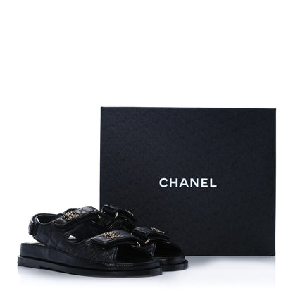 Chanel Grained Calfskin Velcro Dad Sandals 36 Black 9 of 9