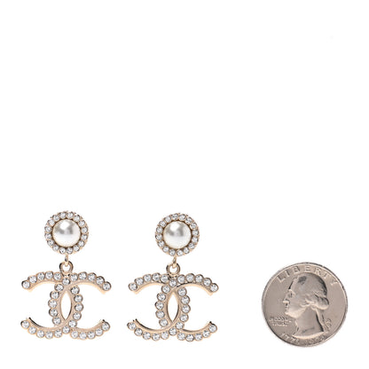 Chanel Crystal Pearl Bow-tiful CC Drop Earrings Gold 2 of 4