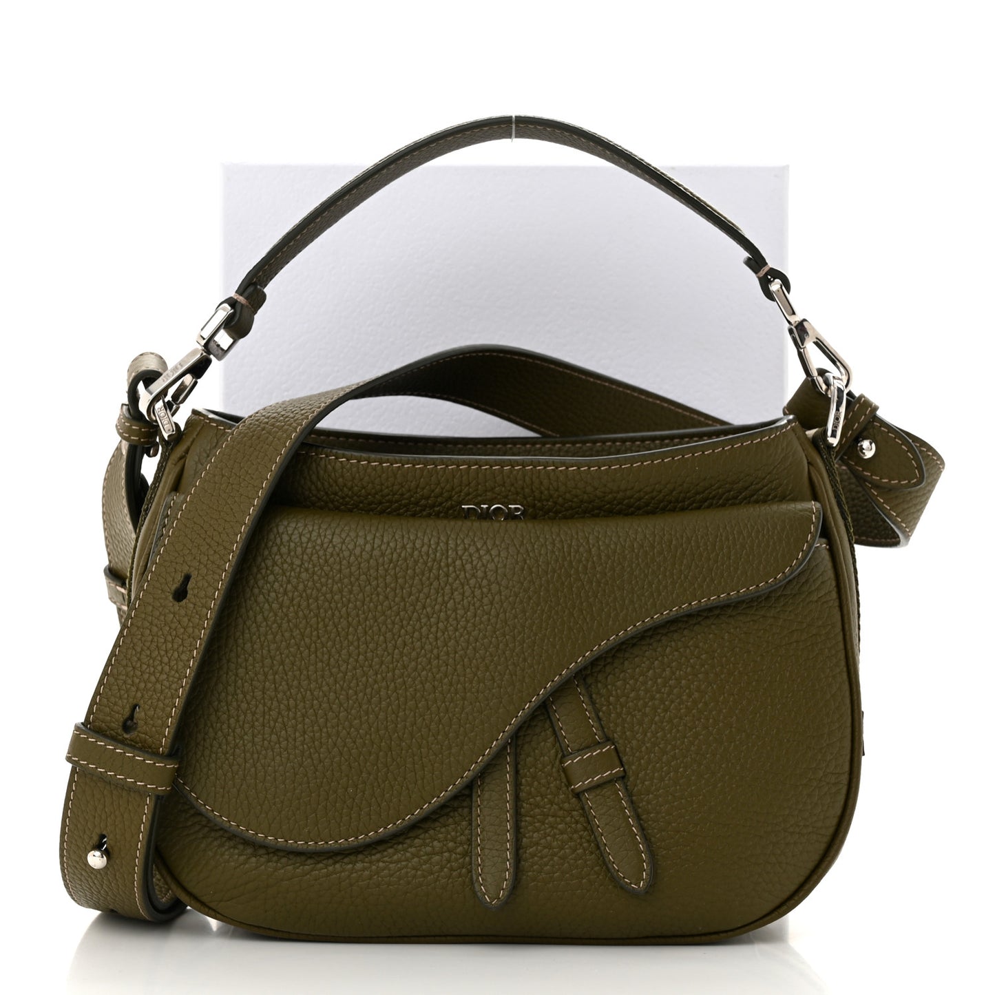 Grained Calfskin Mini Soft Saddle Bag Olive