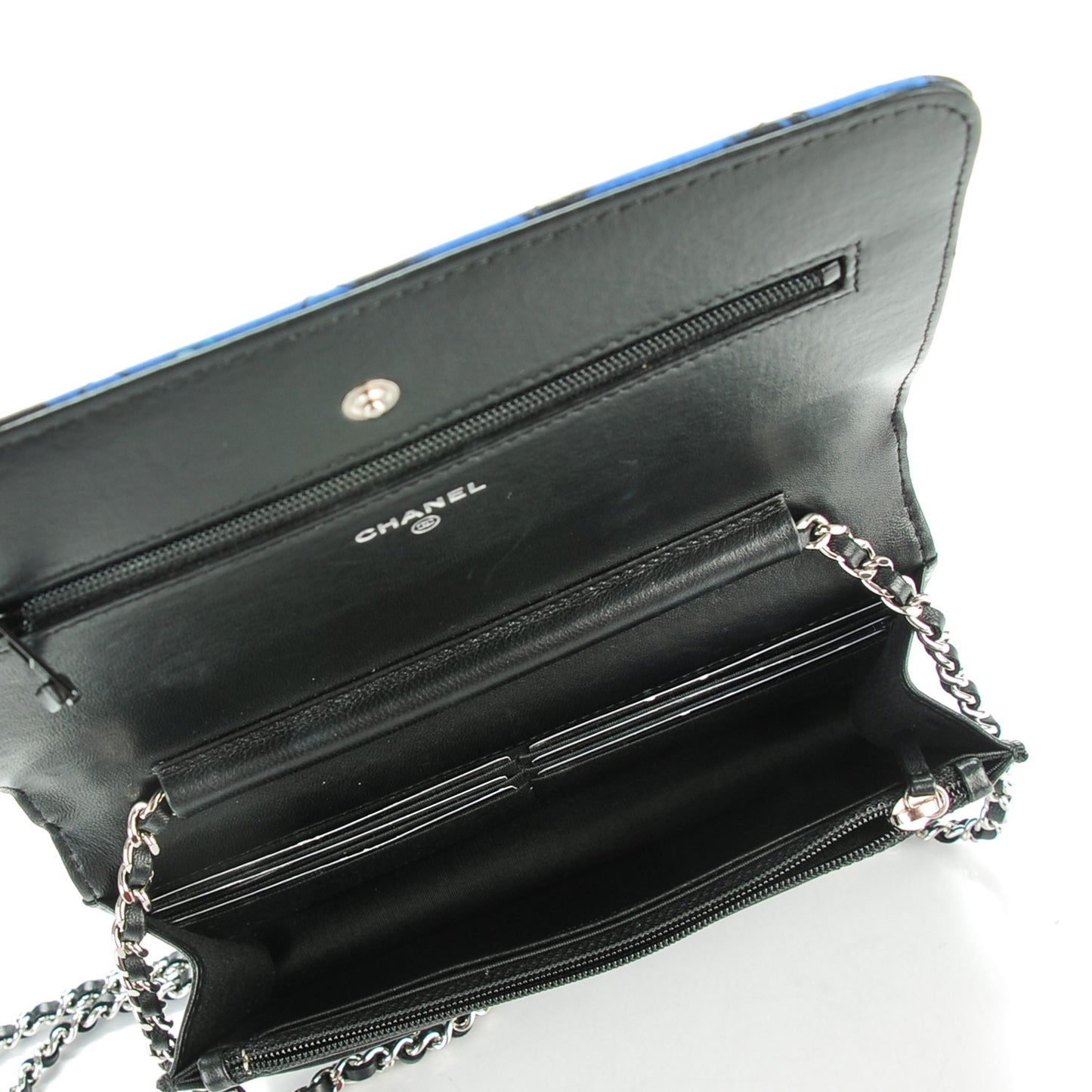Printed Lambskin Airlines Wallet On Chain WOC White Blue Black