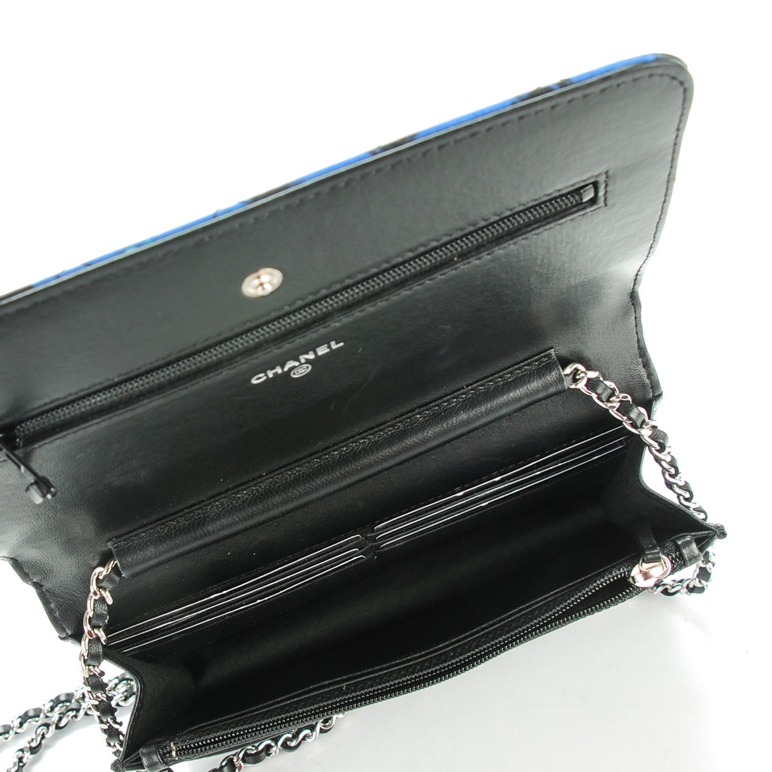 Chanel Printed Lambskin Airlines Wallet On Chain WOC White Blue Black 5 of 7