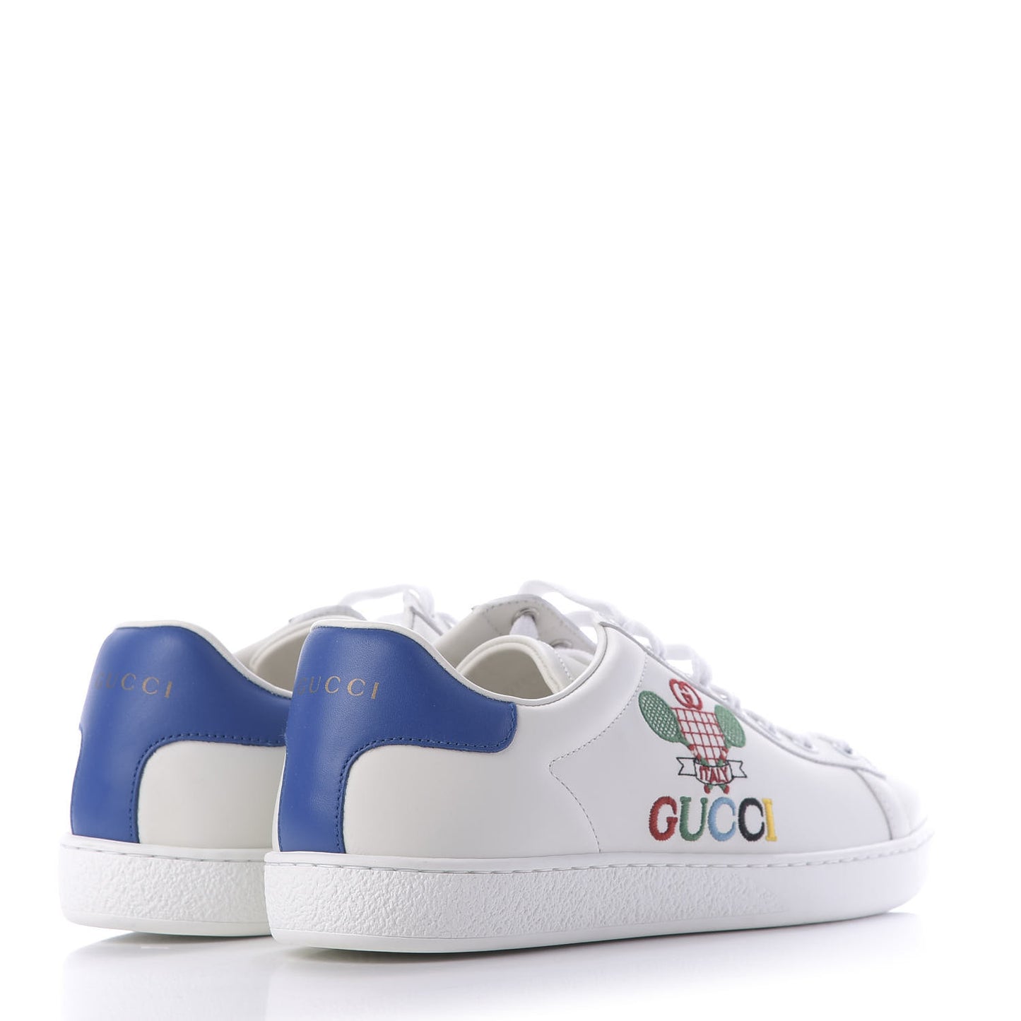 Calfskin Miro Soft Tennis Embroidered Womens Ace Sneakers 39.5 White Rio Blue