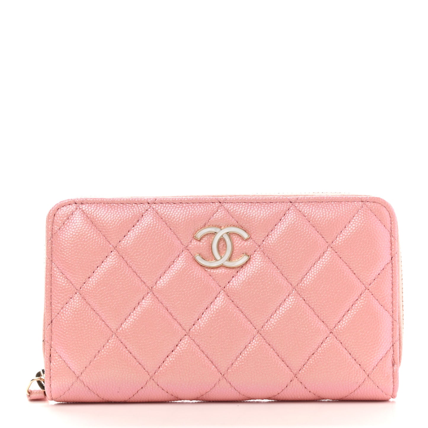Iridescent Caviar Quilted Medium Zip Around Wallet Pink