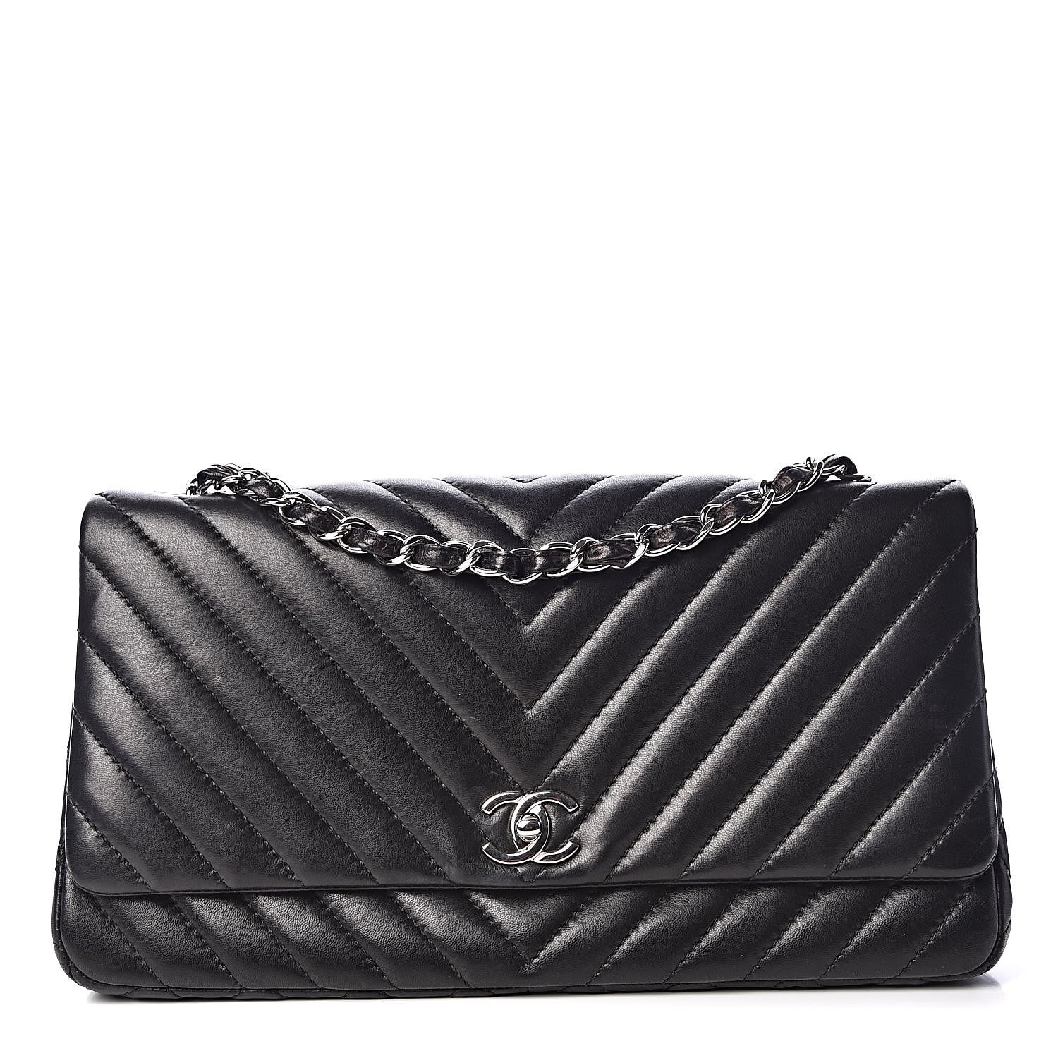 Chanel Lambskin Chevron Quilted Large Surpique Flap Black 1 of 12