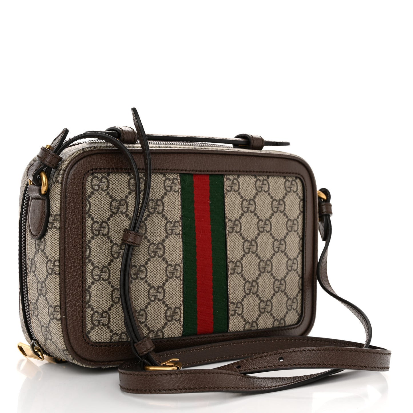 GG Supreme Monogram Web Small Ophidia Top Handle Shoulder Bag Brown