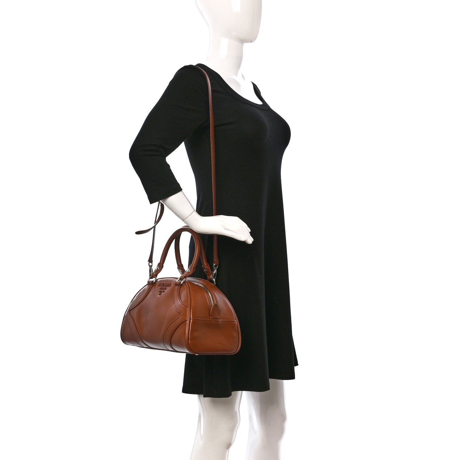 Prada Soft Calfskin Monochrome Bowling Bag Cognac 2 of 11