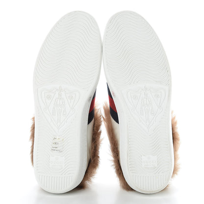Gucci Calfskin Wool Web Bee Embroidered Mens Ace Sneakers 7.5 White 5 of 8