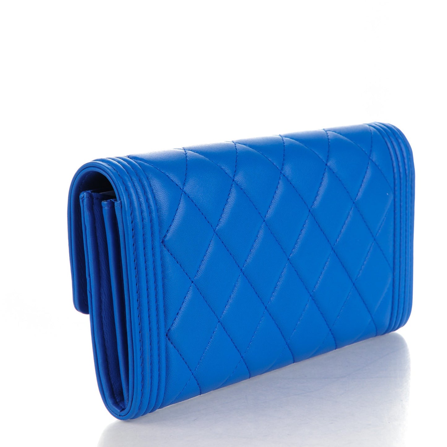 Lambskin Quilted Boy Flap Wallet Blue
