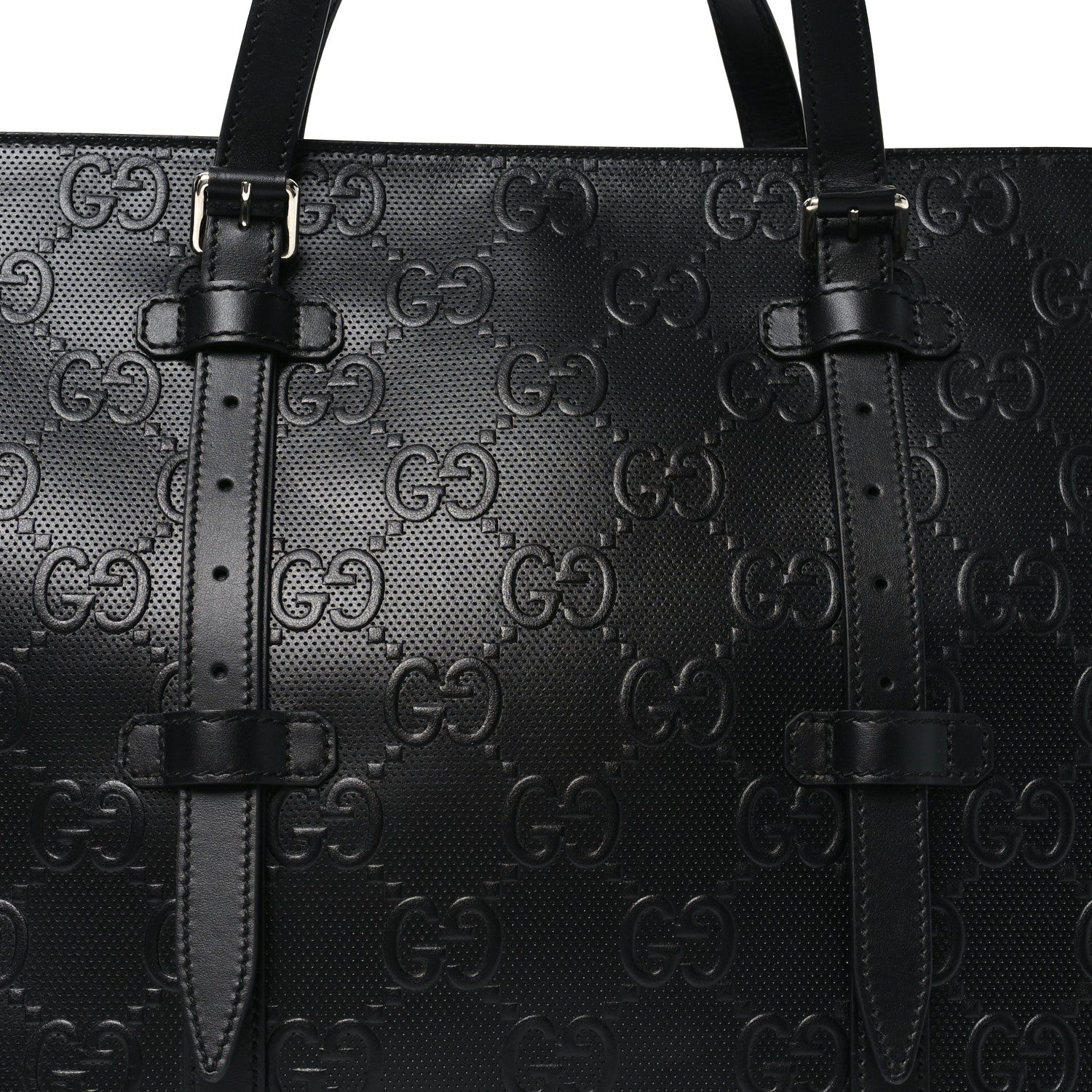 Gucci Calfskin GG Tennis Embossed Tote Bag Black 8 of 10