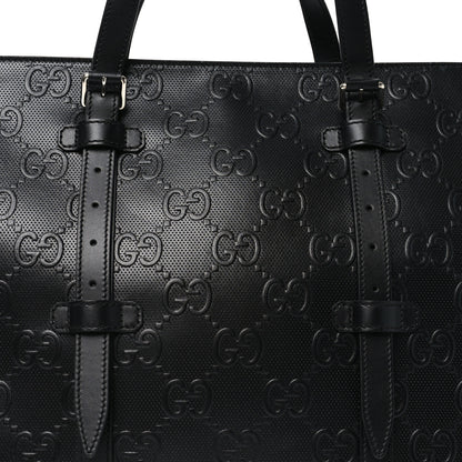 Gucci Calfskin GG Tennis Embossed Tote Bag Black 8 of 10