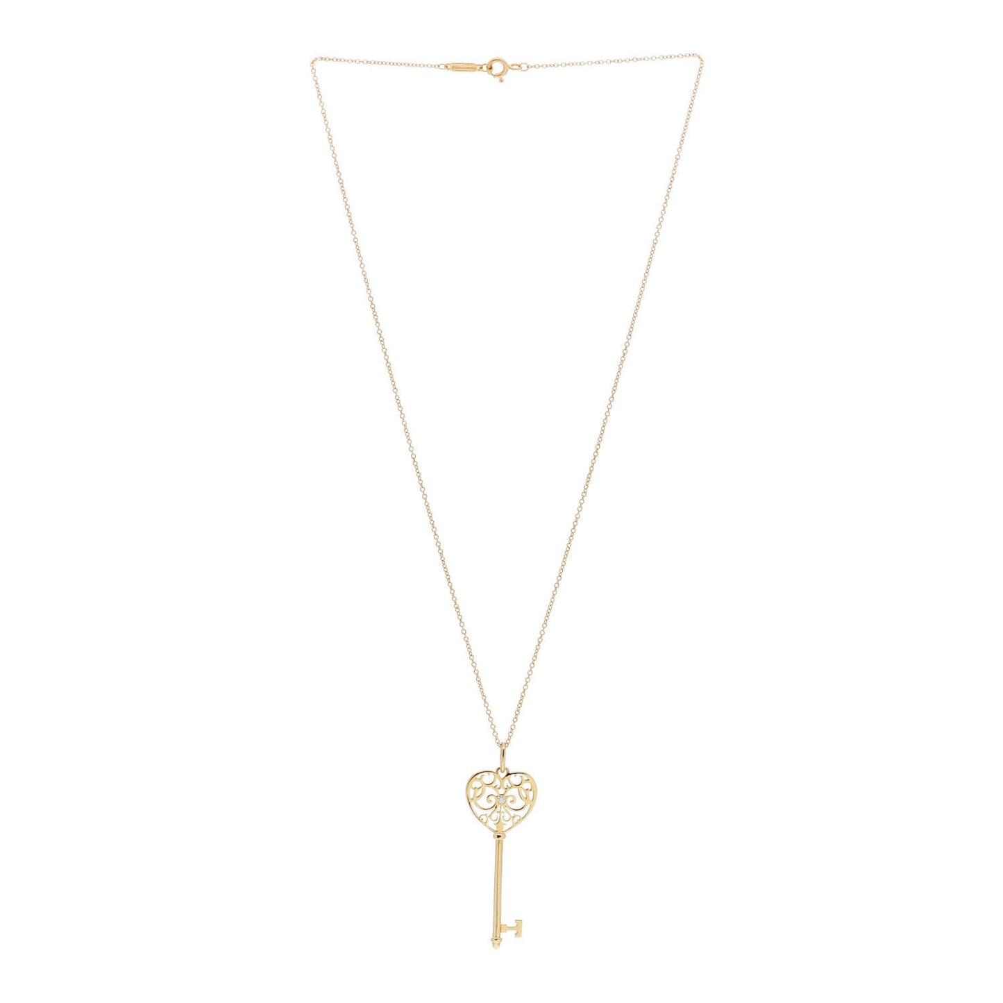 18K Yellow Gold Diamond Enchant Heart Key Pendant Necklace