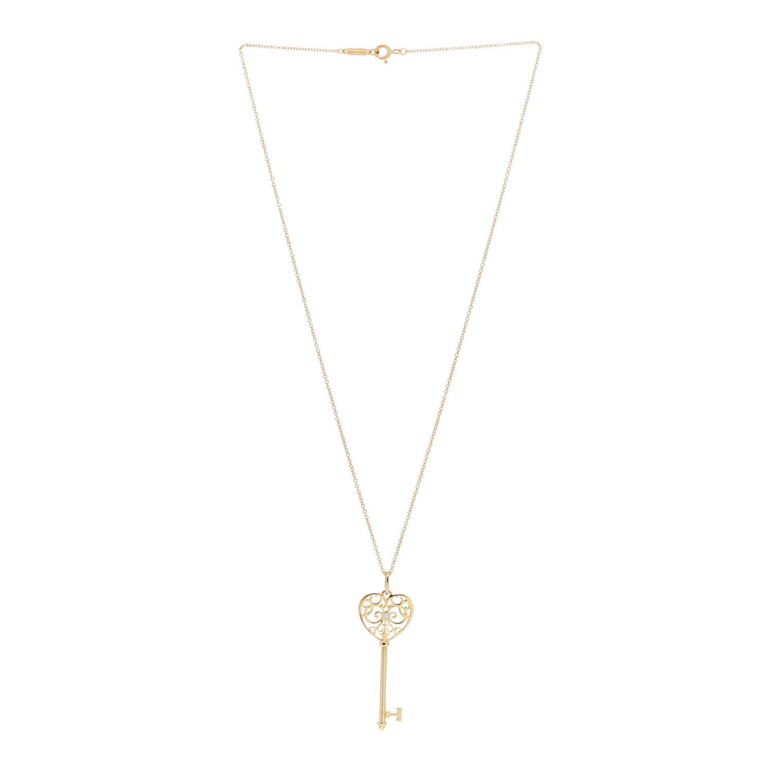 Tiffany 18K Yellow Gold Diamond Enchant Heart Key Pendant Necklace 2 of 4