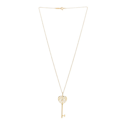 Tiffany 18K Yellow Gold Diamond Enchant Heart Key Pendant Necklace 2 of 4