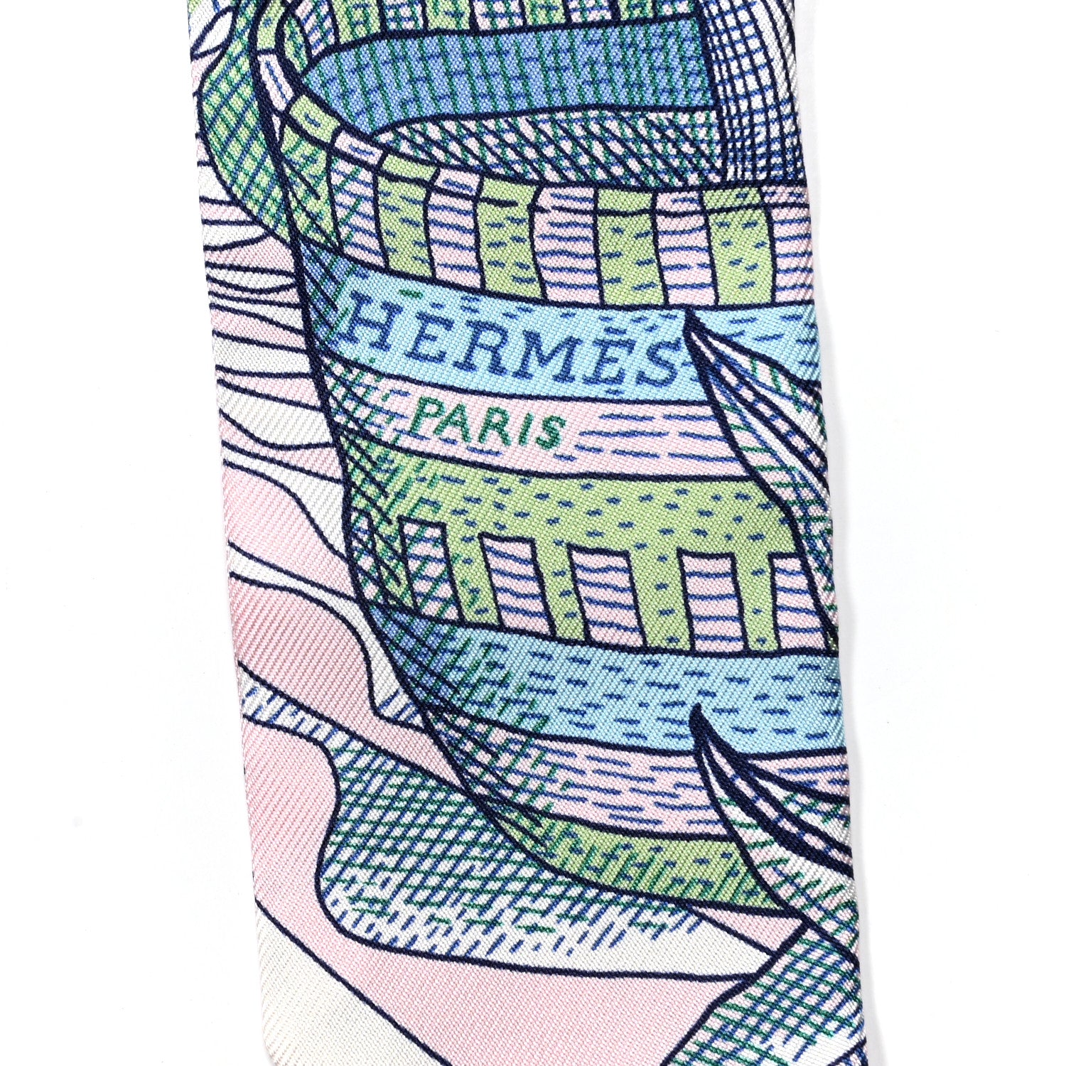 Hermes Silk La Danse Des Amazones Twilly Rose Pale Bleu Jaune 4 of 5