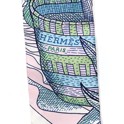 Hermes Silk La Danse Des Amazones Twilly Rose Pale Bleu Jaune 4 of 5