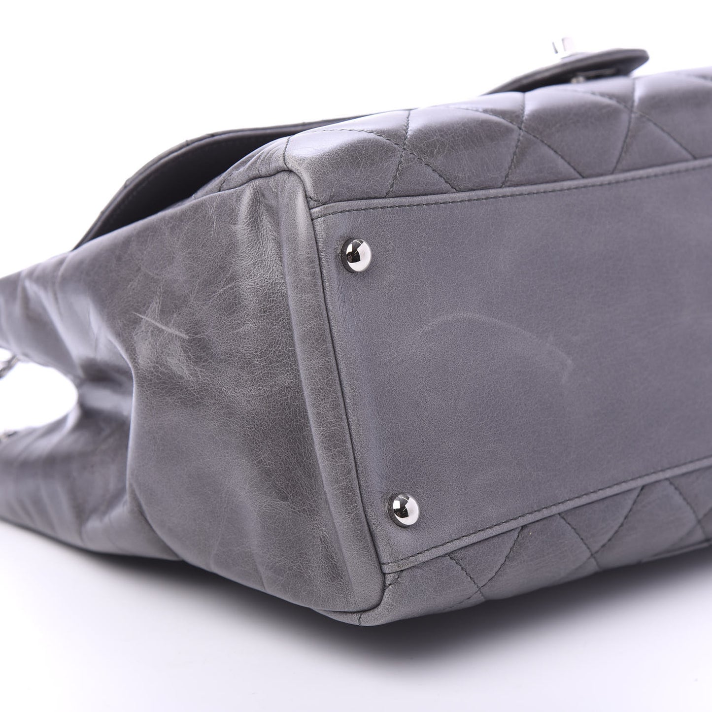 Glazed Calfskin Quilted Small CC Delivery Tote Grey