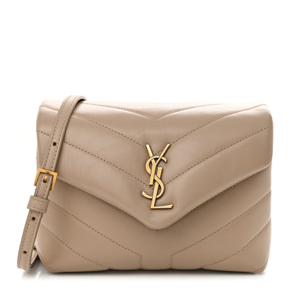 Saint Laurent Calfskin Y Quilted Monogram Toy Loulou Crossbody Bag Dark Beige 1 of 10