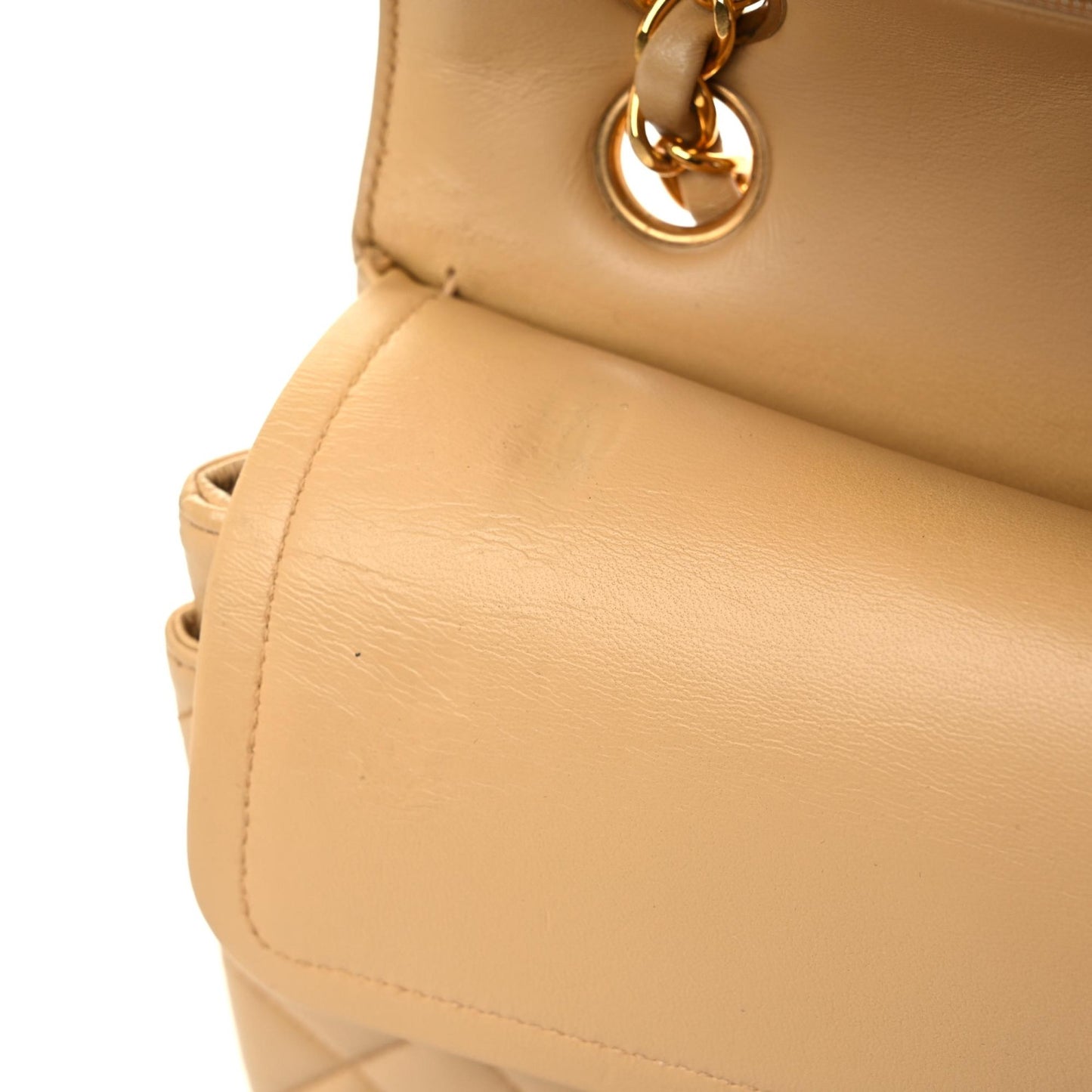 Lambskin Quilted Small Double Flap Beige