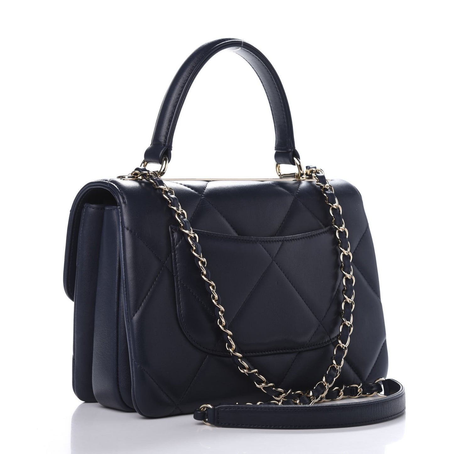 Lambskin Quilted Small Trendy CC Flap Dual Handle Bag Navy