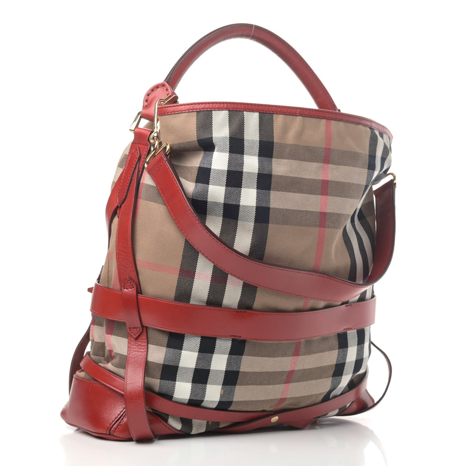 Burberry House Check Bridle Calfskin Medium Gosford Hobo Red 2 of 4