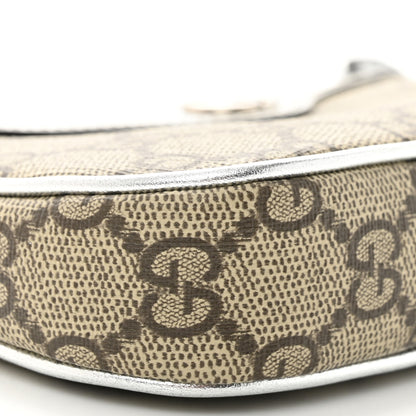 Gucci GG Supreme Monogram Lame Textured Dollar Calfskin Mini Ophidia Chain Bag Beige Ebony Silver 9 of 10