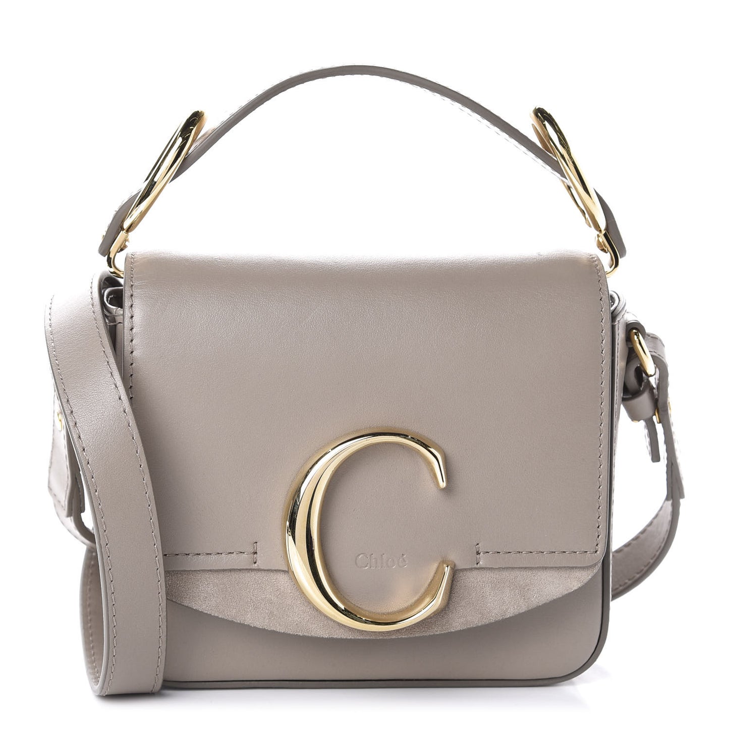 Shiny Calfskin Suede Mini C Double Carry Motty Grey