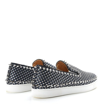 Christian Louboutin Glitter Pyramide Womens Pik Boat Flats 38.5 Navy Silver 4 of 9