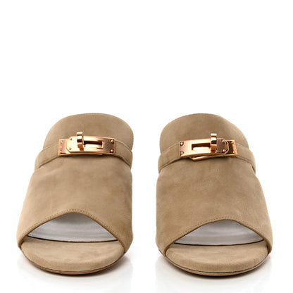 Hermes Suede Goatskin Satin Cute Sandals 38 Beige Argile 2 of 9