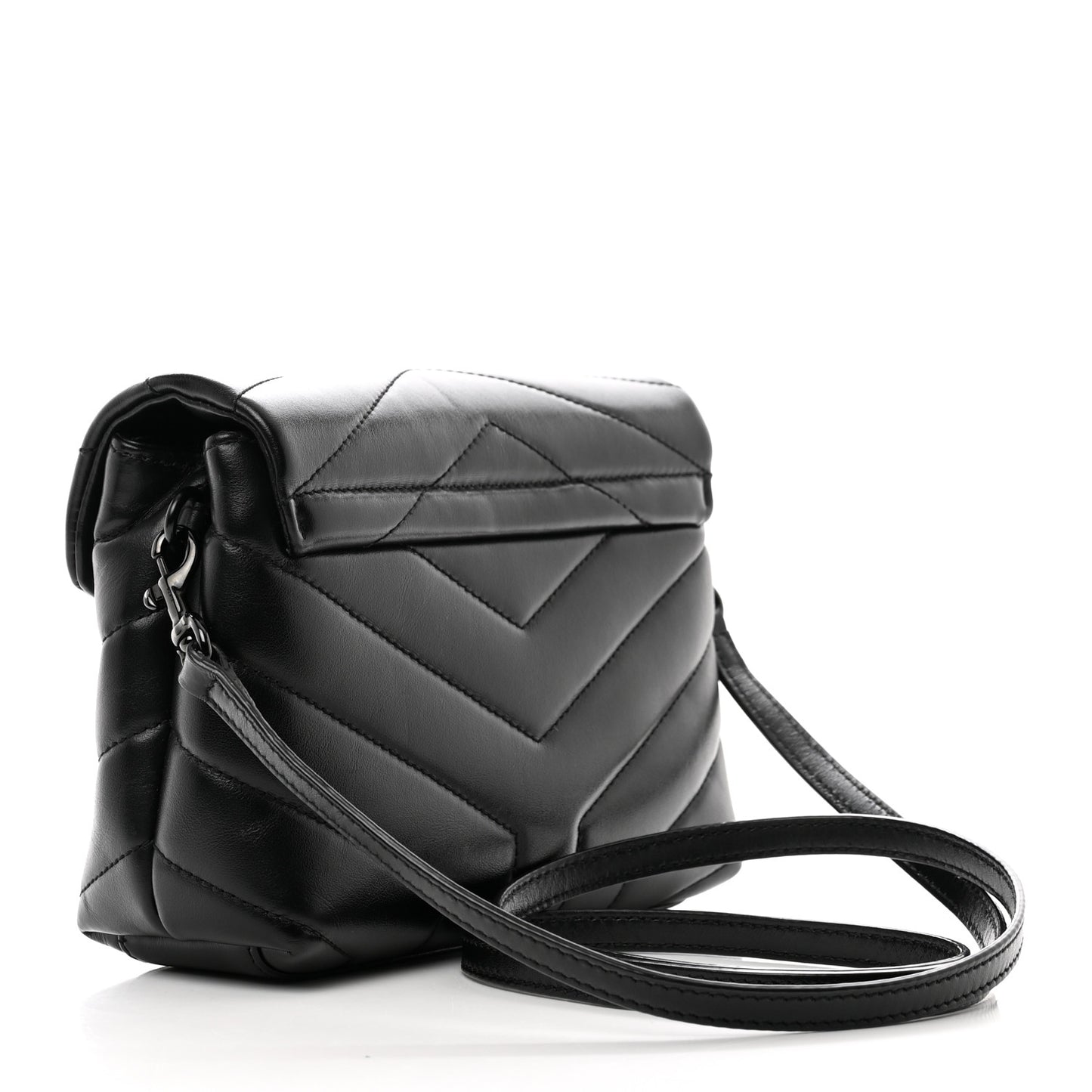 Calfskin Y Quilted Monogram Monochrome Toy Loulou Crossbody Bag Black