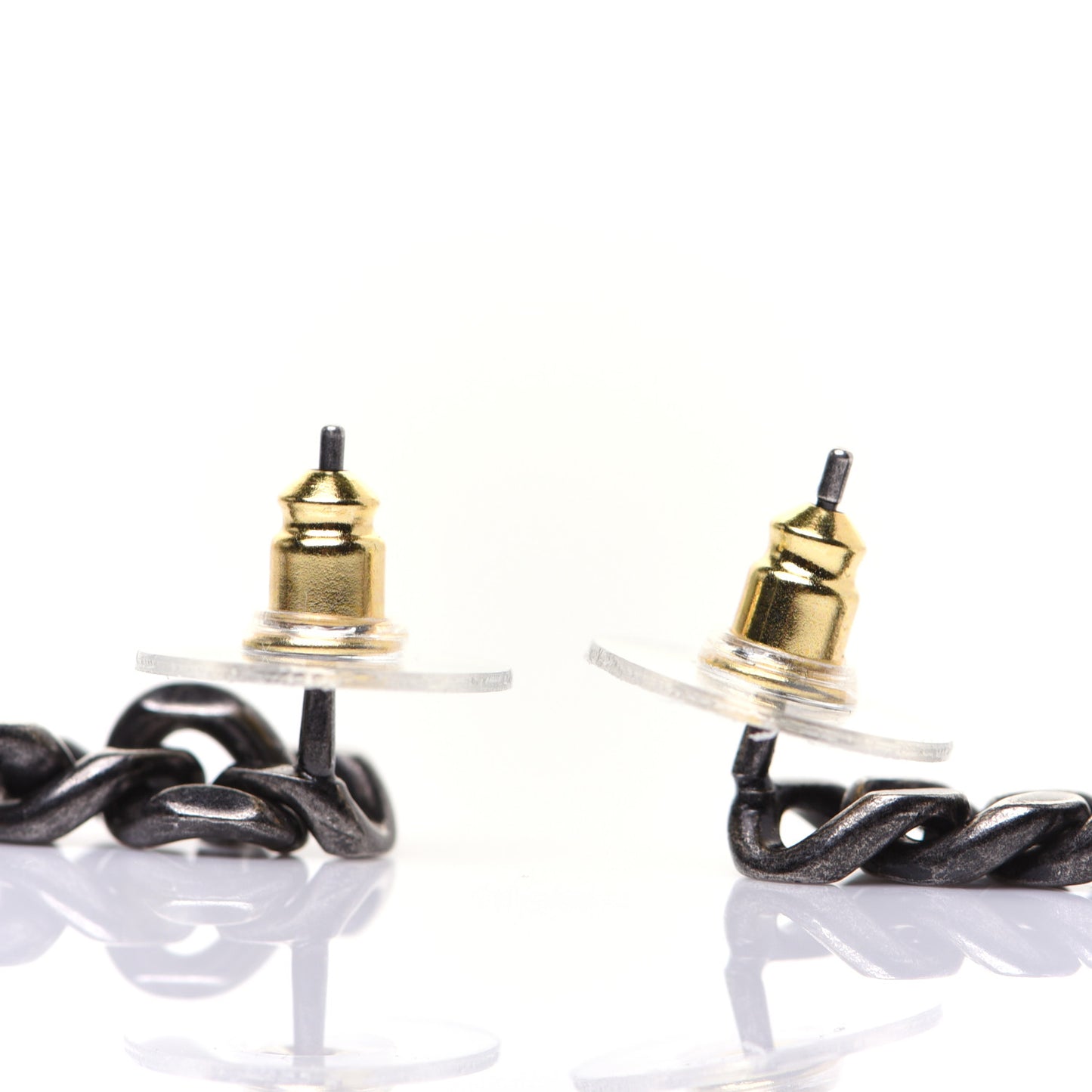 Metal CC Drop Earrings Ruthenium Gold