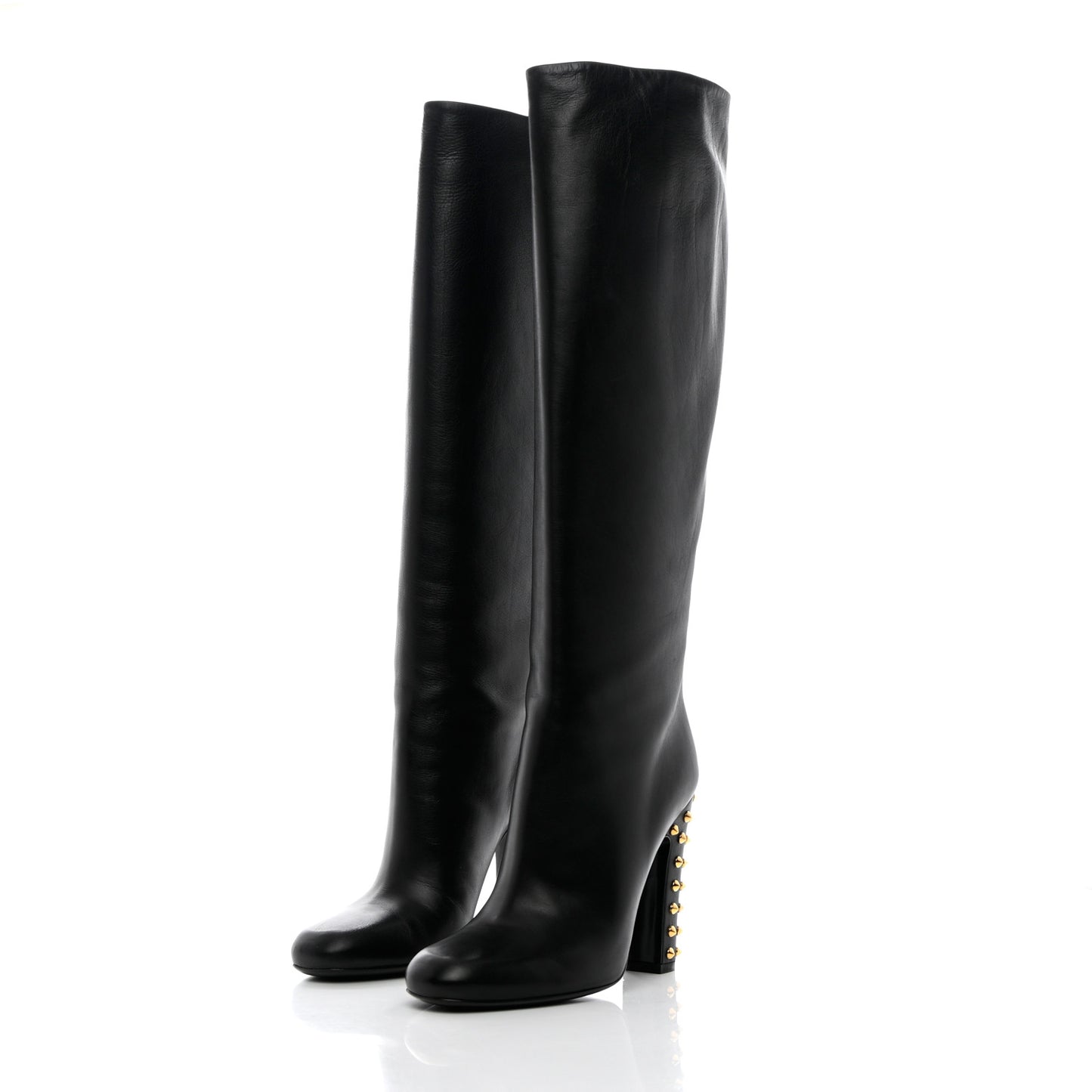 Calfskin Studded Jacquelyne Knee High Boots 37.5 Black