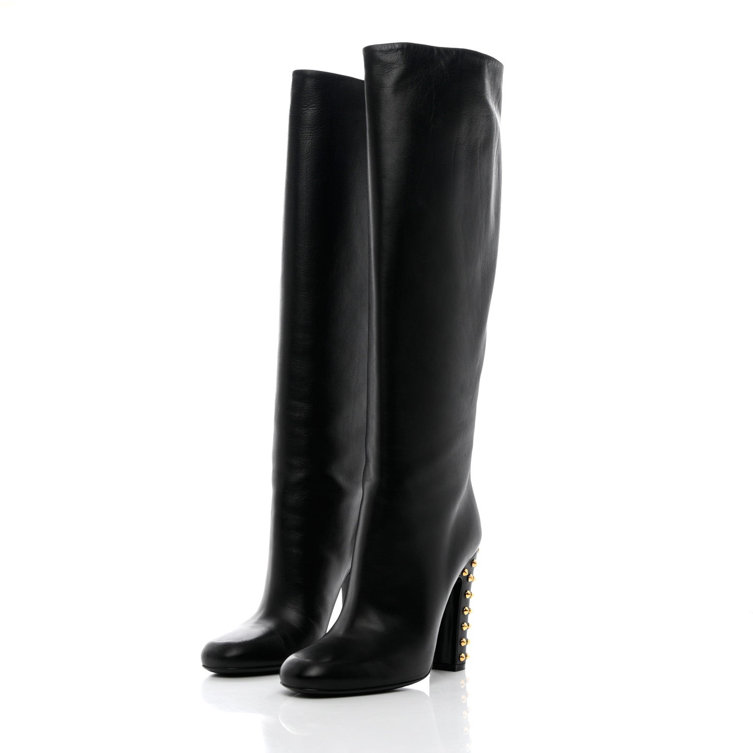 Gucci Calfskin Studded Jacquelyne Knee High Boots 37.5 Black 3 of 17