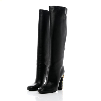 Gucci Calfskin Studded Jacquelyne Knee High Boots 37.5 Black 3 of 17