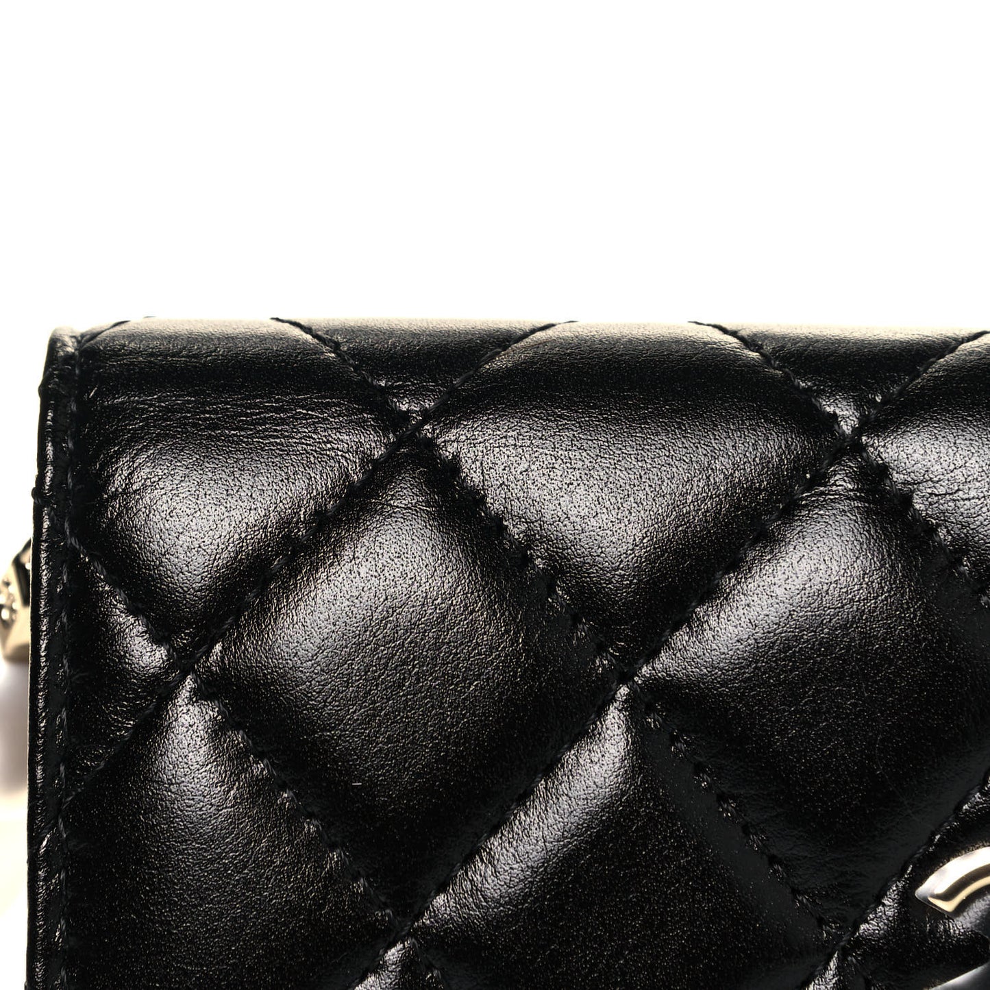 Calfskin Quilted Maxi Pearls Clutch With Chain Black