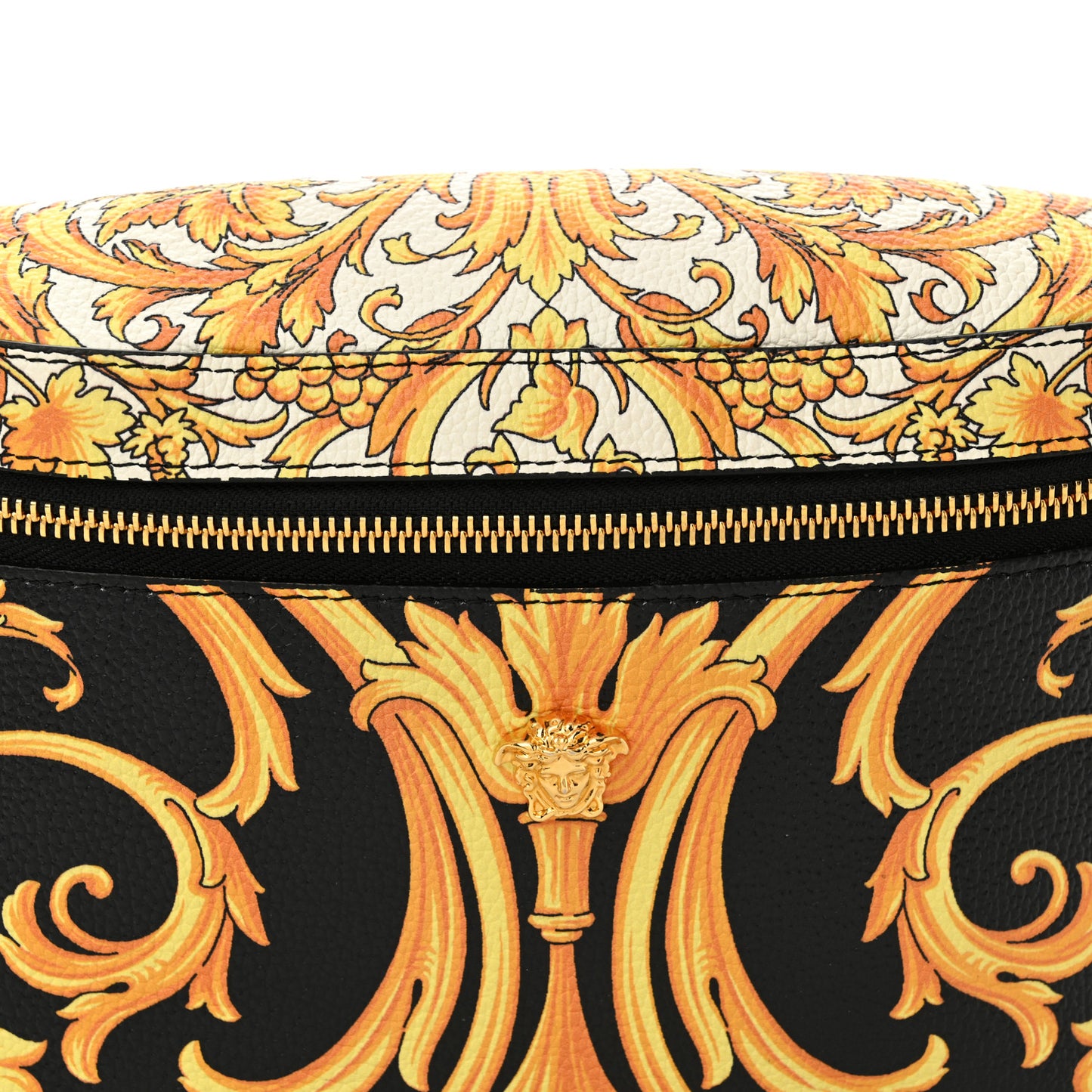 Grained Calfskin Heritage Barocco Print Belt Bag Black