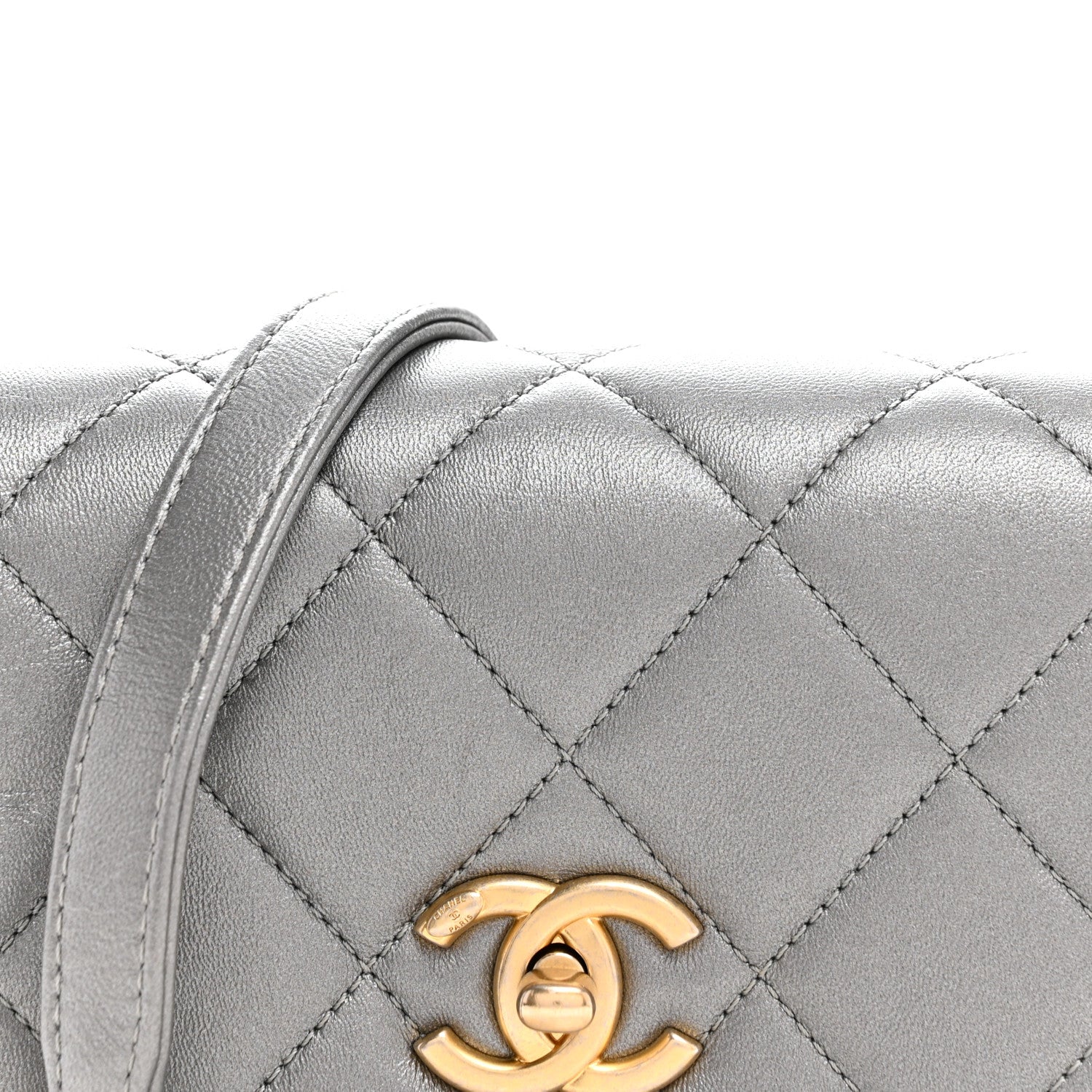 Chanel Metallic Lambskin Quilted Mini Side Note Flap Grey 8 of 11