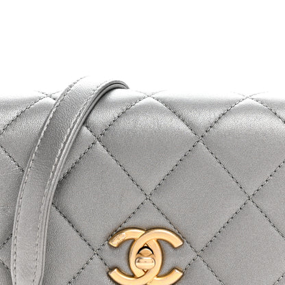 Chanel Metallic Lambskin Quilted Mini Side Note Flap Grey 8 of 11