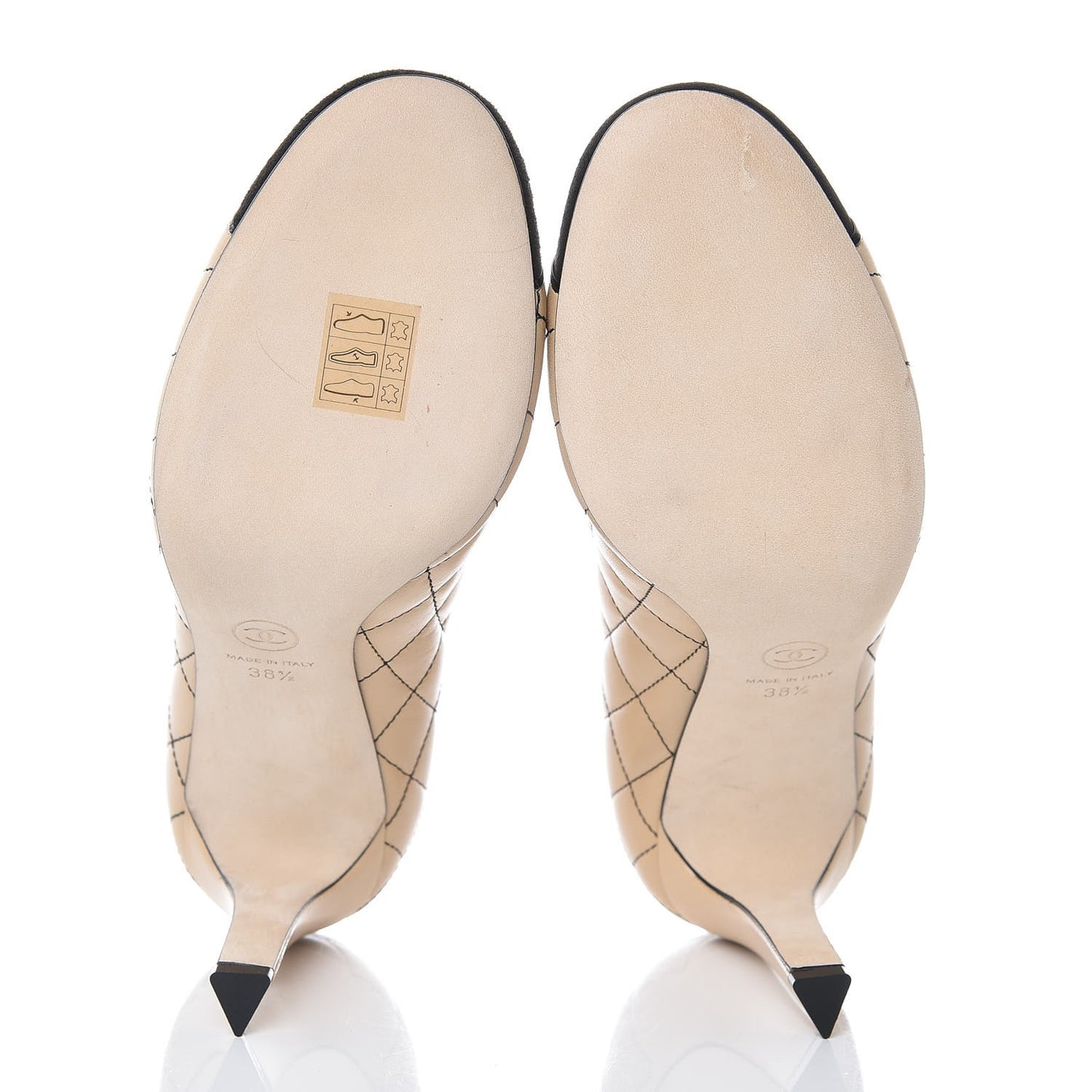 Lambskin Suede Quilted Cap Toe Pumps 38.5 Beige Black