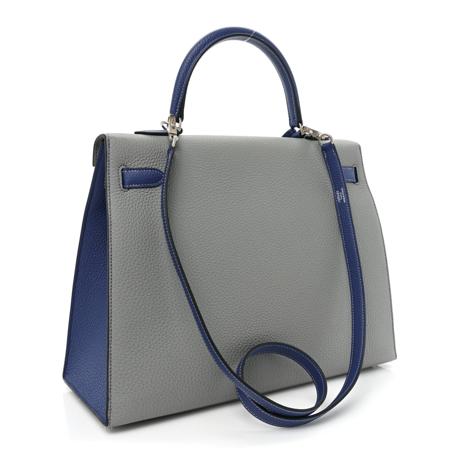Hermes Togo Horseshoe Kelly Sellier 35 Gris Mouette Bleu Electrique 3 of 12