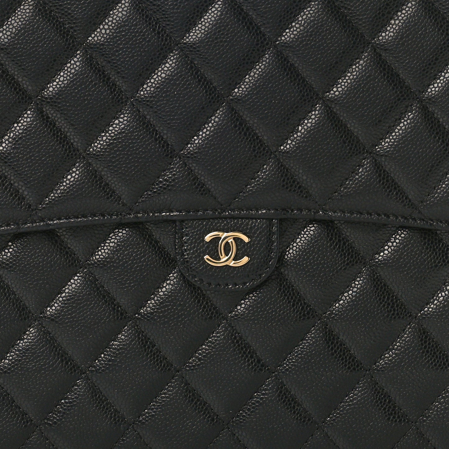 Caviar Quilted Large Flap Zip Clutch Black