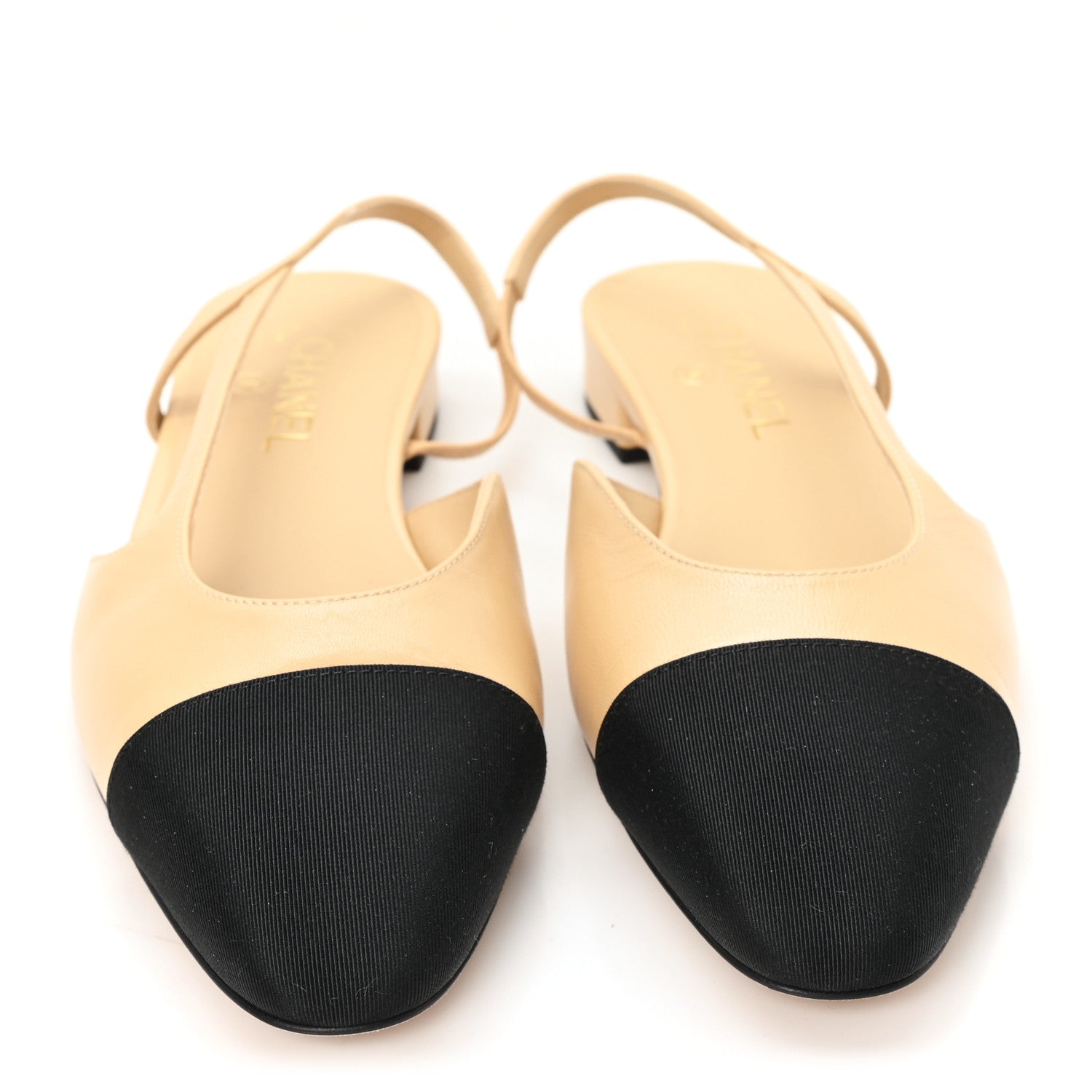 Chanel Lambskin Grosgrain Cap Toe CC Slingback Sandals 40 Beige Black 3 of 10